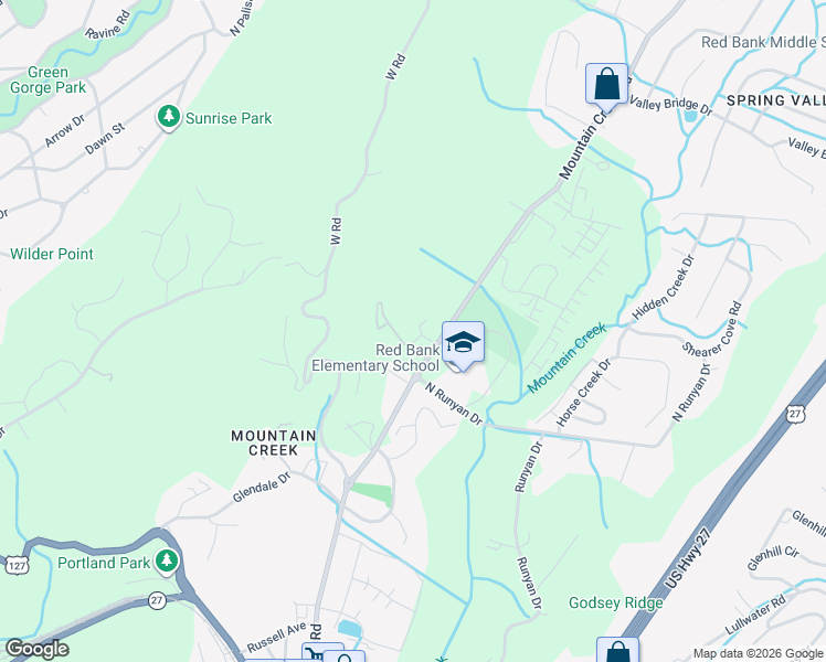 map of restaurants, bars, coffee shops, grocery stores, and more near 329 Broomsedge Trail in Chattanooga