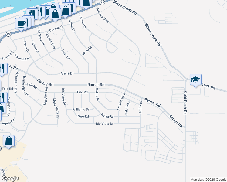 map of restaurants, bars, coffee shops, grocery stores, and more near 1835 Talc Rd in Bullhead City