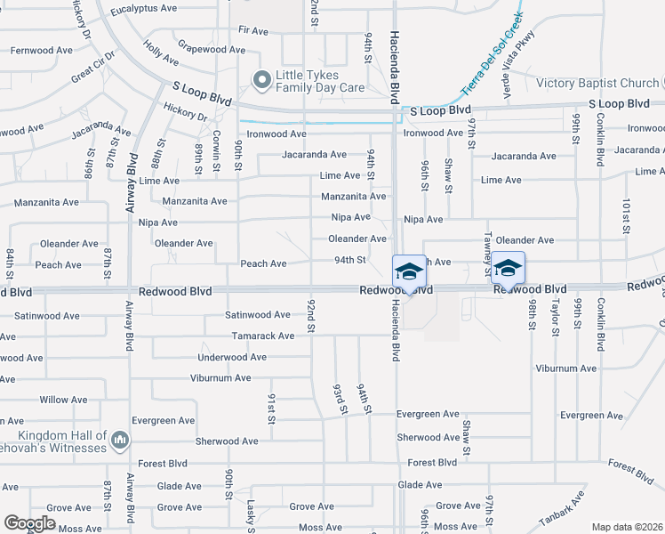 map of restaurants, bars, coffee shops, grocery stores, and more near 9236 Peach Avenue in California City