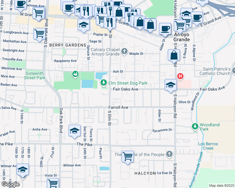 map of restaurants, bars, coffee shops, grocery stores, and more near in Arroyo Grande