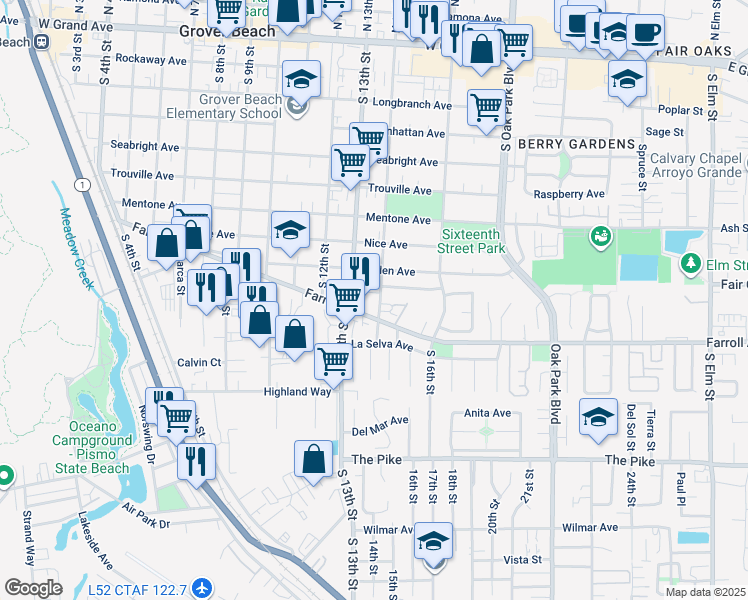 map of restaurants, bars, coffee shops, grocery stores, and more near 970 South 14th Street in Grover Beach