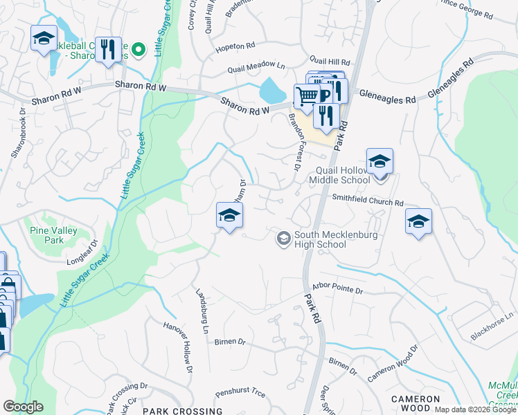 map of restaurants, bars, coffee shops, grocery stores, and more near 2748 Von Thuringer Court in Charlotte