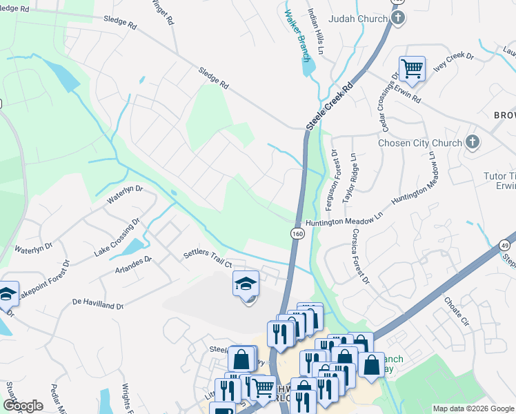 map of restaurants, bars, coffee shops, grocery stores, and more near 13320 Steele Creek Road in Charlotte