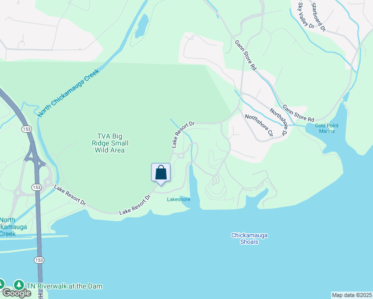 map of restaurants, bars, coffee shops, grocery stores, and more near 5750 Lake Resort Drive in Chattanooga