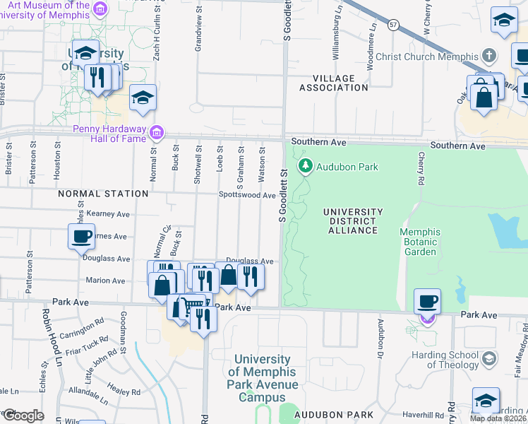 map of restaurants, bars, coffee shops, grocery stores, and more near 703 South Goodlett Street in Memphis