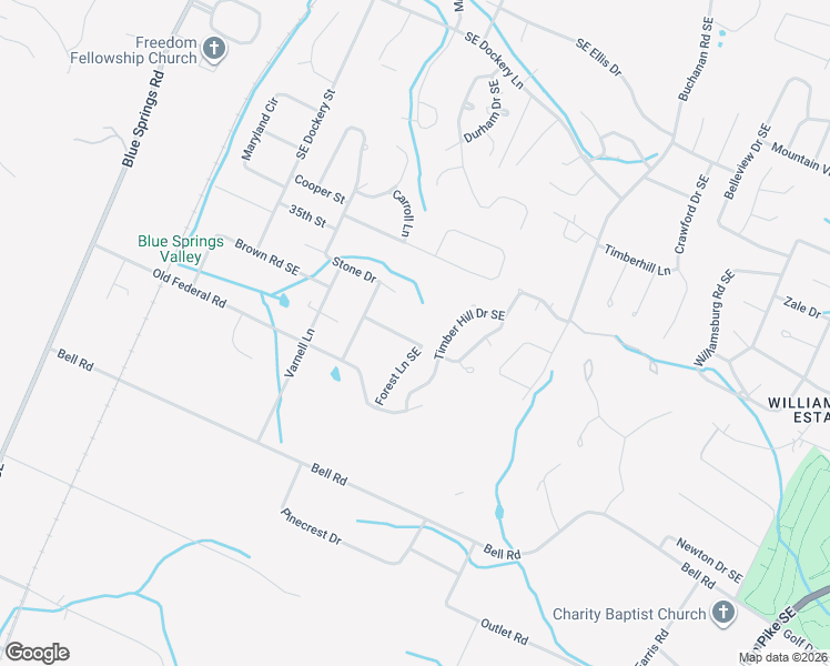 map of restaurants, bars, coffee shops, grocery stores, and more near 3665 Forest Lane Southeast in Cleveland