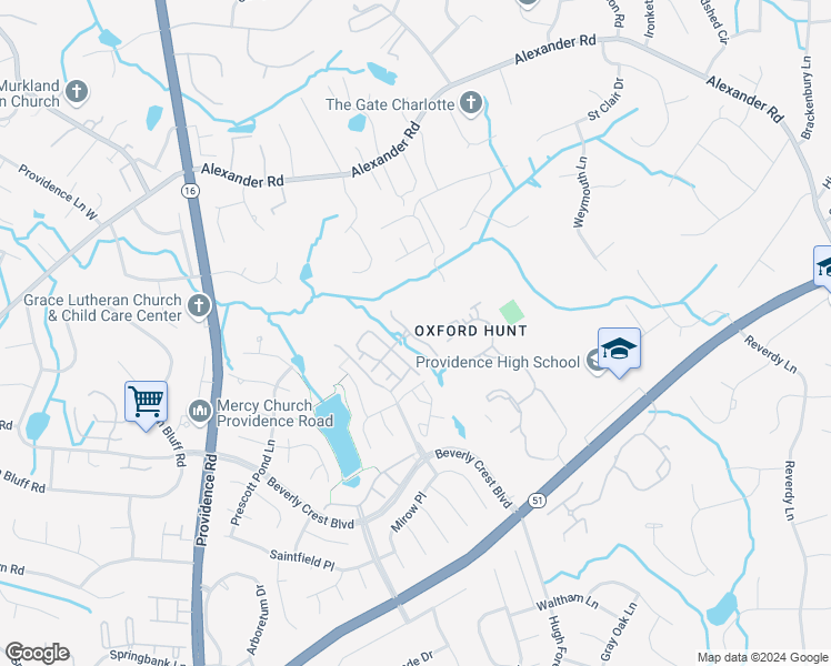 map of restaurants, bars, coffee shops, grocery stores, and more near 6764 Rothchild Drive in Charlotte