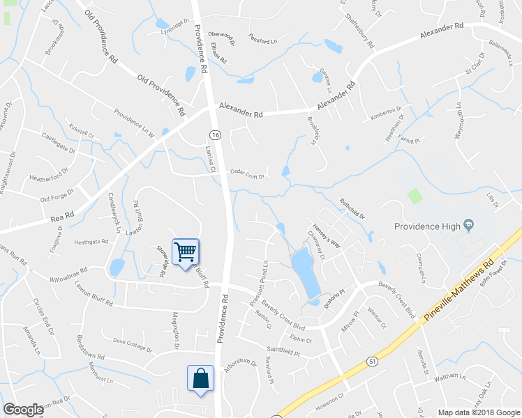 map of restaurants, bars, coffee shops, grocery stores, and more near 7001 Whitworth Way in Charlotte