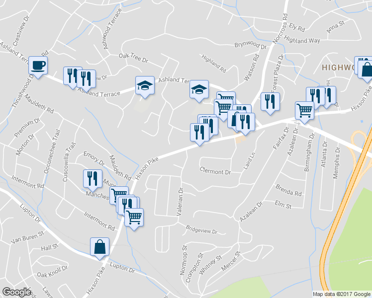 map of restaurants, bars, coffee shops, grocery stores, and more near 3864 Hixson Pike in Chattanooga