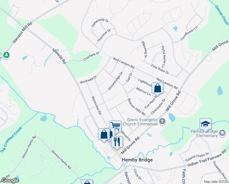map of restaurants, bars, coffee shops, grocery stores, and more near 6112 Bridle Trail in Indian Trail