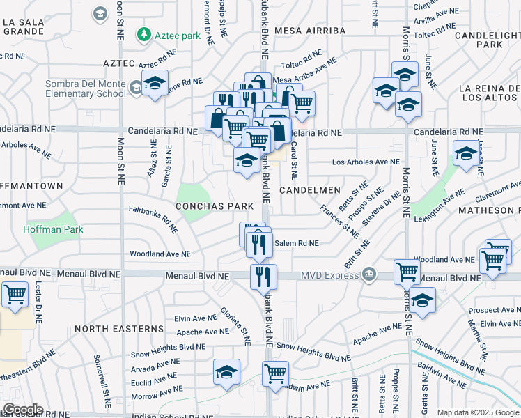 map of restaurants, bars, coffee shops, grocery stores, and more near in Albuquerque