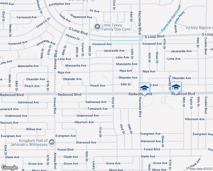 map of restaurants, bars, coffee shops, grocery stores, and more near Peach Avenue in California City
