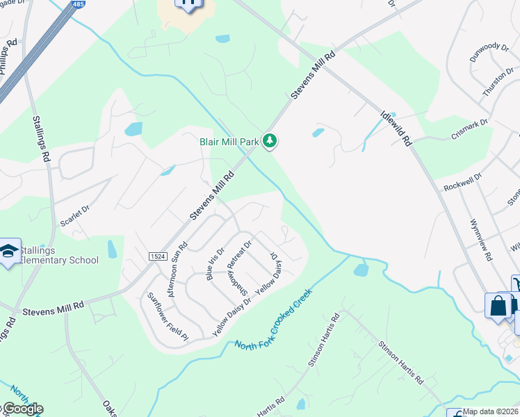 map of restaurants, bars, coffee shops, grocery stores, and more near 1228 Mountain Laurel Court in Stallings