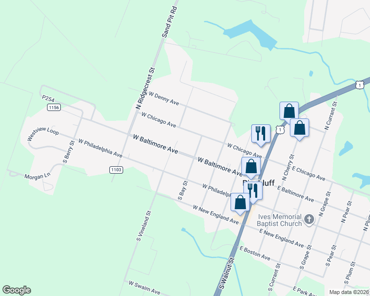 map of restaurants, bars, coffee shops, grocery stores, and more near 435 West Baltimore Avenue in Pinebluff