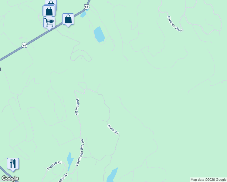 map of restaurants, bars, coffee shops, grocery stores, and more near 816 Wade Road in Cashiers