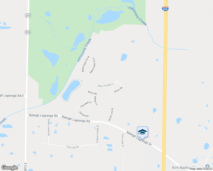 map of restaurants, bars, coffee shops, grocery stores, and more near Miss Yuvalle Lane in Shelby County