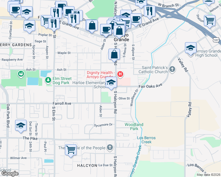 map of restaurants, bars, coffee shops, grocery stores, and more near 901 Fair Oaks Avenue in Arroyo Grande