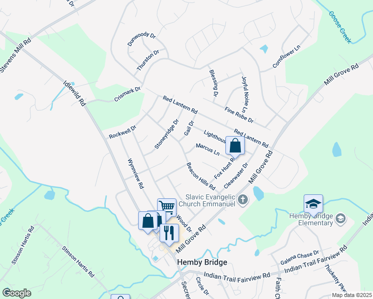 map of restaurants, bars, coffee shops, grocery stores, and more near 8114 Marcus Lane in Indian Trail
