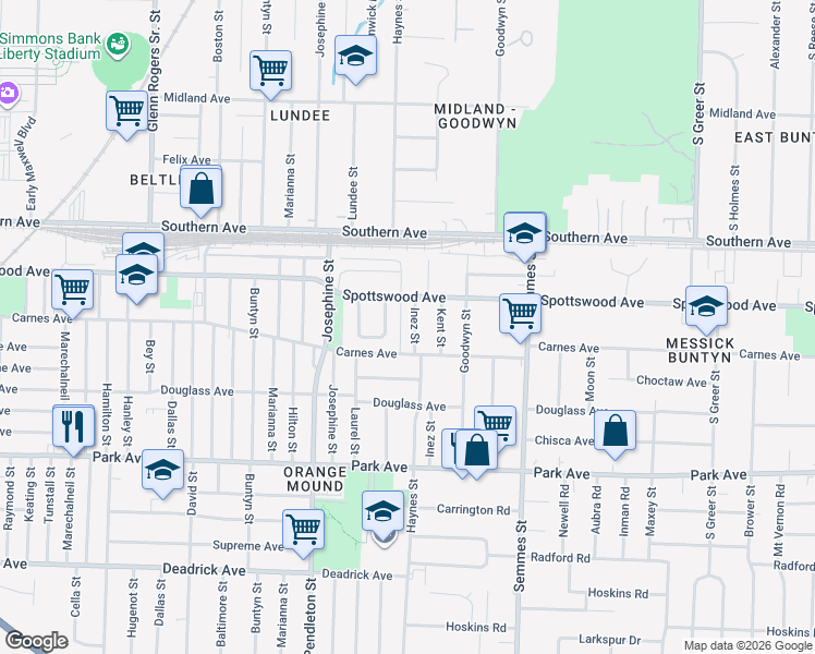 map of restaurants, bars, coffee shops, grocery stores, and more near 740 Inez Street in Memphis