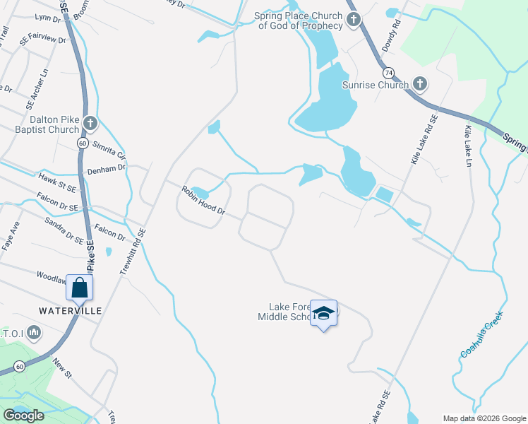 map of restaurants, bars, coffee shops, grocery stores, and more near 2518 Robin Hood Drive Southeast in Cleveland