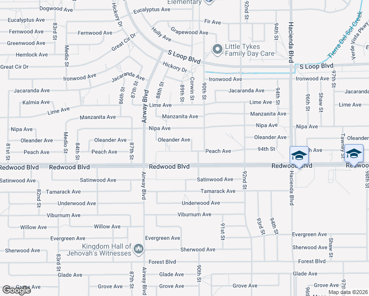 map of restaurants, bars, coffee shops, grocery stores, and more near Peach Avenue in California City