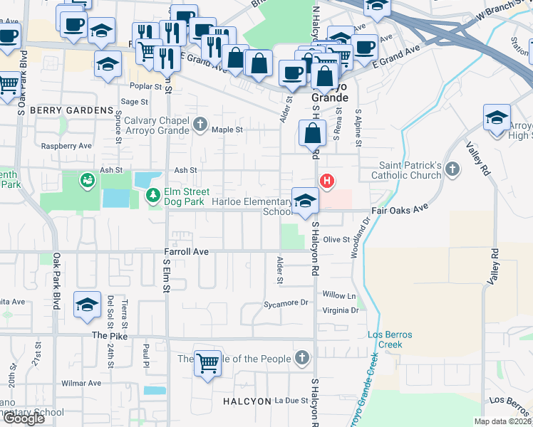 map of restaurants, bars, coffee shops, grocery stores, and more near 403 Beech Street in Arroyo Grande