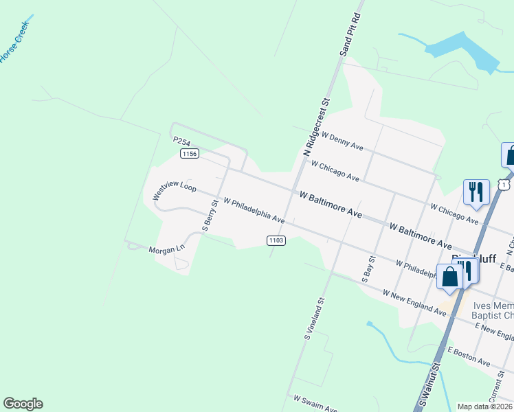 map of restaurants, bars, coffee shops, grocery stores, and more near 750 West Philadelphia Avenue in Pinebluff