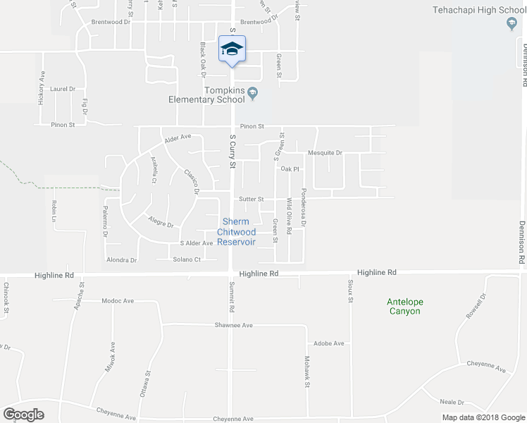 map of restaurants, bars, coffee shops, grocery stores, and more near 1441 South Green Street in Tehachapi