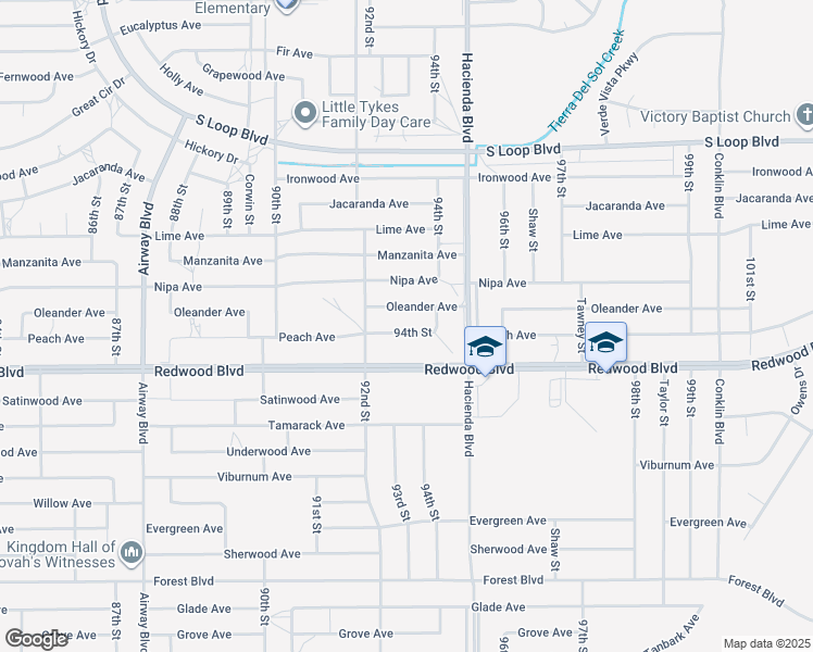map of restaurants, bars, coffee shops, grocery stores, and more near Peach Avenue in California City