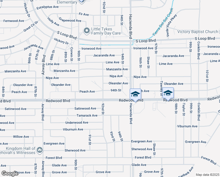 map of restaurants, bars, coffee shops, grocery stores, and more near 9237 Peach Avenue in California City
