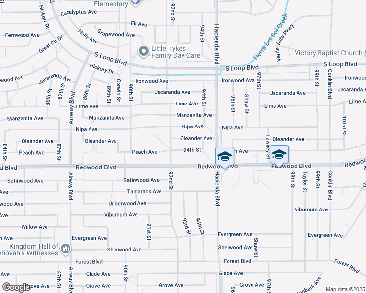 map of restaurants, bars, coffee shops, grocery stores, and more near 9237 Peach Avenue in California City