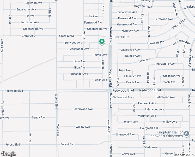 map of restaurants, bars, coffee shops, grocery stores, and more near Peach Avenue in California City