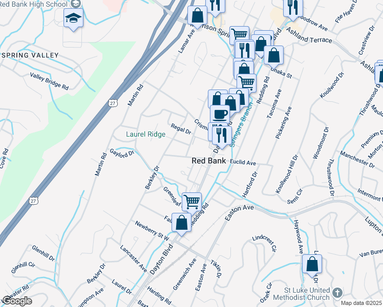 map of restaurants, bars, coffee shops, grocery stores, and more near 203 Euclid Avenue West in Chattanooga