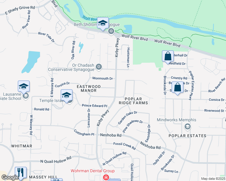 map of restaurants, bars, coffee shops, grocery stores, and more near 6691 London Drive in Memphis