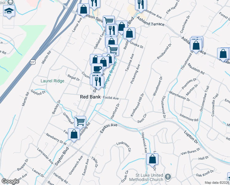 map of restaurants, bars, coffee shops, grocery stores, and more near 3607 Tacoma Avenue in Chattanooga