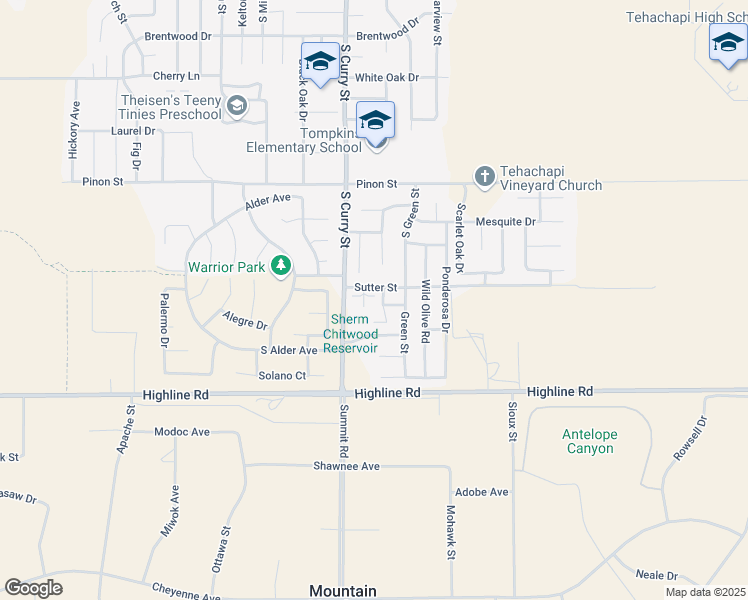 map of restaurants, bars, coffee shops, grocery stores, and more near 113 Sutter Street in Tehachapi