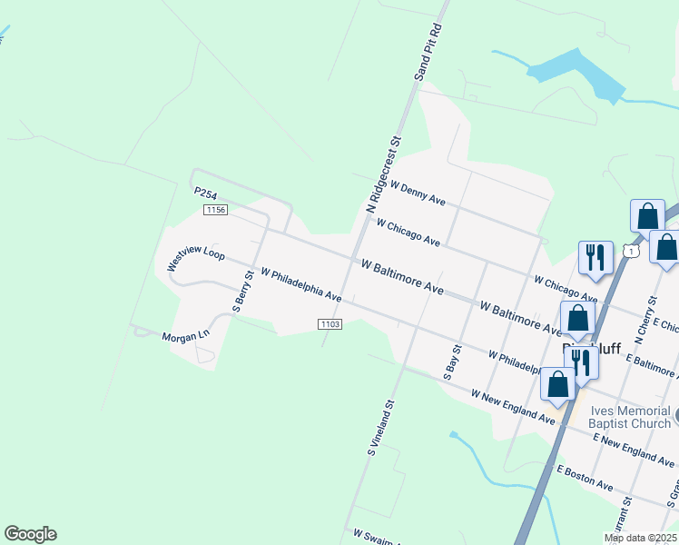 map of restaurants, bars, coffee shops, grocery stores, and more near North Ridgecrest Street in Moore County