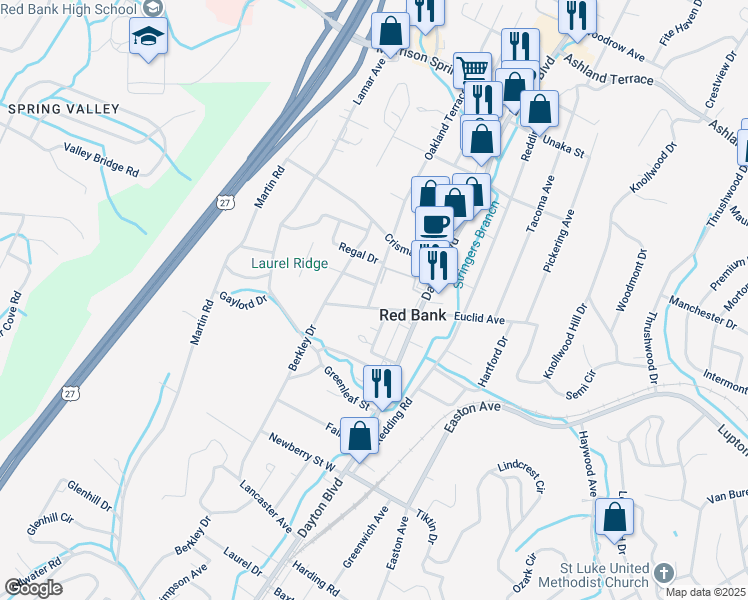 map of restaurants, bars, coffee shops, grocery stores, and more near 3507 Oakland Terrace in Chattanooga