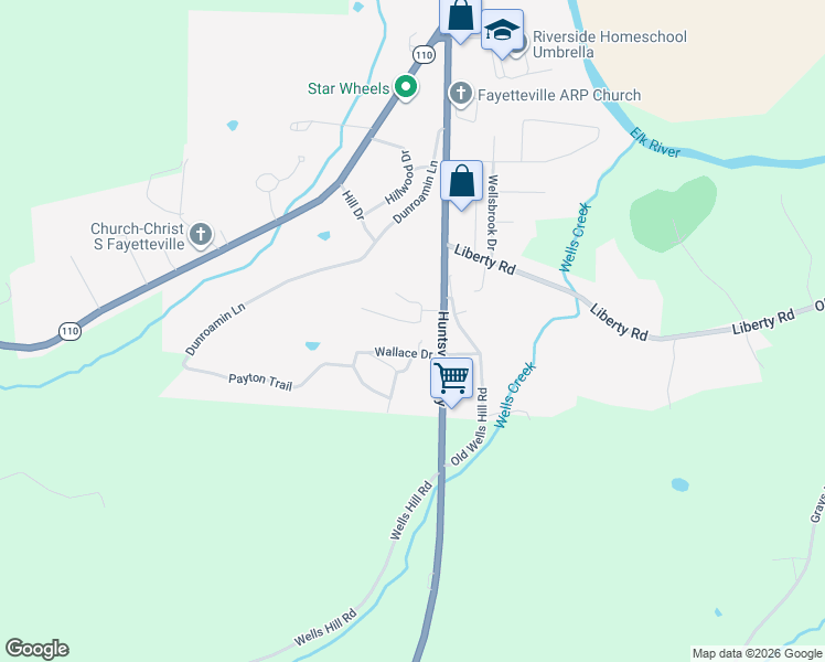 map of restaurants, bars, coffee shops, grocery stores, and more near 125 Riley Circle in Fayetteville