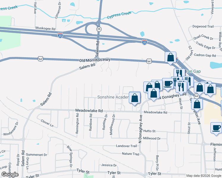 map of restaurants, bars, coffee shops, grocery stores, and more near 2580 Sapphire Drive in Conway