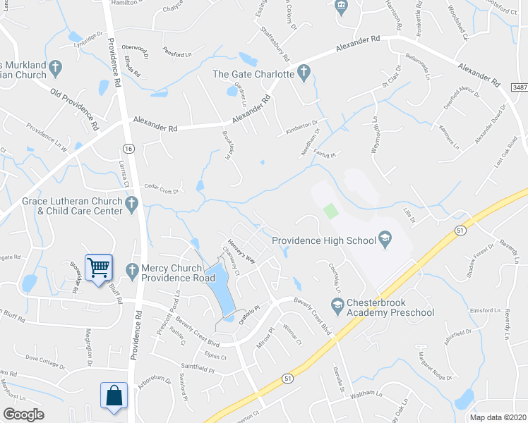 map of restaurants, bars, coffee shops, grocery stores, and more near 6840 Rothchild Drive in Charlotte