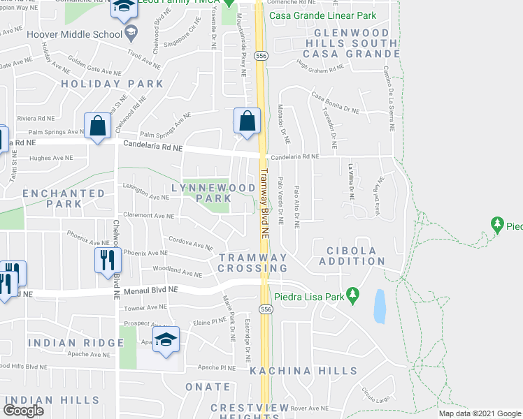 map of restaurants, bars, coffee shops, grocery stores, and more near 2706 Tramway Blvd NE in Albuquerque