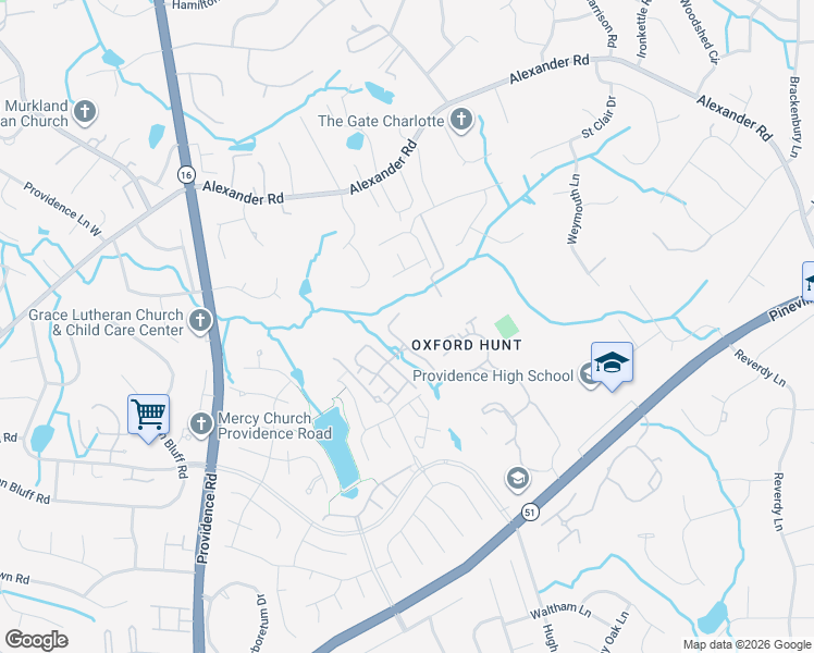 map of restaurants, bars, coffee shops, grocery stores, and more near 6986 Rothchild Drive in Charlotte
