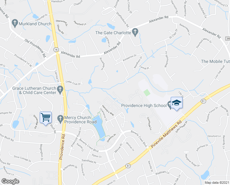 map of restaurants, bars, coffee shops, grocery stores, and more near 6941 Rothchild Drive in Charlotte