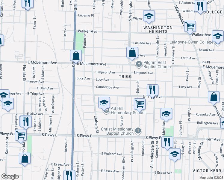 map of restaurants, bars, coffee shops, grocery stores, and more near 1238 Sardis Street in Memphis