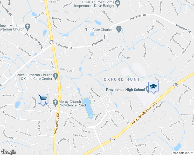 map of restaurants, bars, coffee shops, grocery stores, and more near 6937 Rothchild Drive in Charlotte