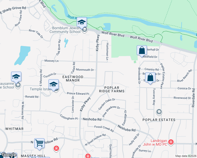 map of restaurants, bars, coffee shops, grocery stores, and more near 1292 Kirby Parkway in Memphis