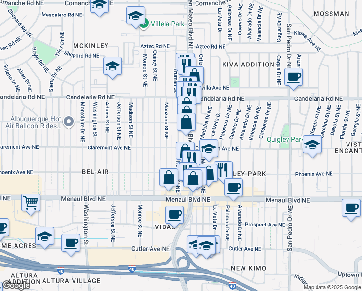 map of restaurants, bars, coffee shops, grocery stores, and more near 2818 Truman Street Northeast in Albuquerque
