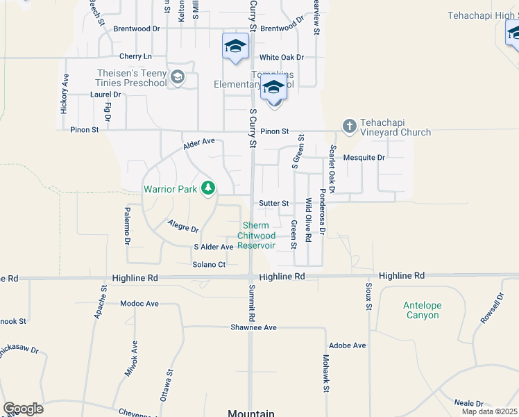 map of restaurants, bars, coffee shops, grocery stores, and more near 113 Sutter Street in Tehachapi