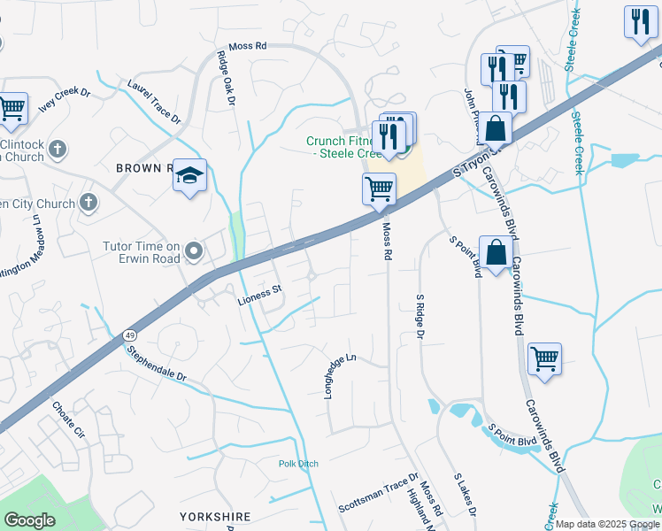 map of restaurants, bars, coffee shops, grocery stores, and more near in Charlotte
